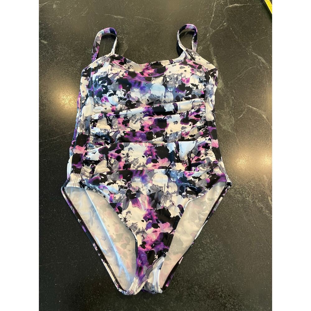 Upopby Women's padded one piece monokini US12 purple floral